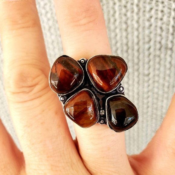 New Rare Red Tiger Eye 925 Silver Ring. - Picture 6 of 8